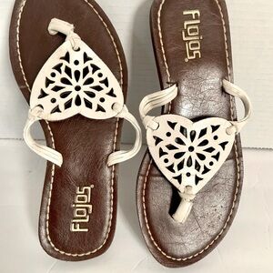 🌺FLOJOS HEART SLIPON SLIDE THONG TOE LEATHER FLIP FLOP SANDAL SHOES